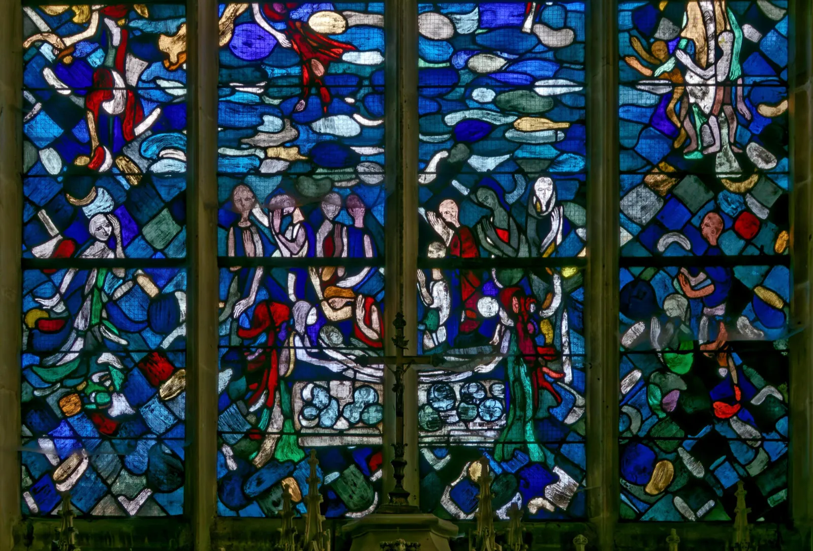 La Dormition de la Vierge avec, à gauche, la sibylle de Tibur (cf la vision d'Auguste) et, à droite Rébecca, l'épouse d'Isaac, avec ses fils Jacob et Ésaü