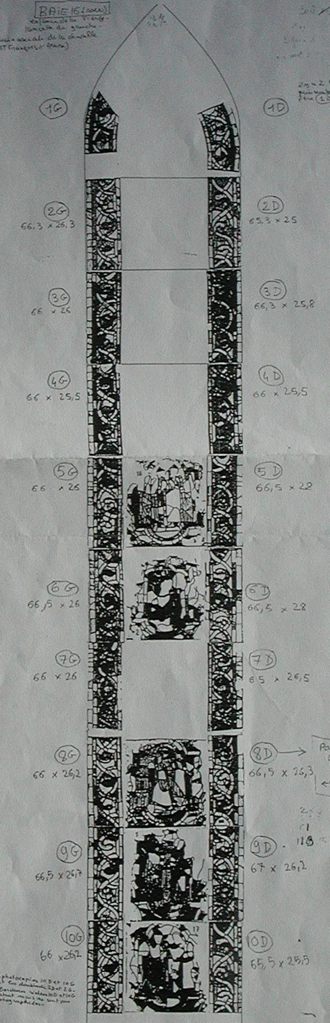 Relevé montrant tous les éléments anciens disponibles pour la baie axiale.
