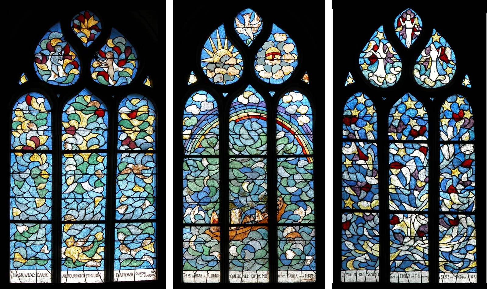 De droite à gauche : la descendance d'Abraham, le Déluge, Le Cantique des Cantiques